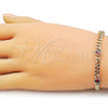 Oro Laminado Fancy Bracelet, Gold Filled Style Heart and Miami Cuban Design, with Garnet Cubic Zirconia, Polished, Golden Finish, 03.213.0424.07