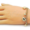 Oro Laminado Charm Bracelet, Gold Filled Style Heart and Miami Cuban Design, Polished, Golden Finish, 03.213.0426.07 (Thickness, 7 Inches Length)