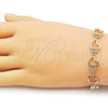 Oro Laminado Tennis Bracelet, Gold Filled Style Heart Design, with White Cubic Zirconia, Polished, Golden Finish, 03.213.0427.08