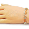 Oro Laminado Tennis Bracelet, Gold Filled Style Heart Design, with White Cubic Zirconia, Polished, Golden Finish, 03.213.0427.08 (10 MM Thickness, 8 Inches Length)