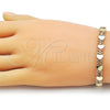 Oro Laminado Fancy Bracelet, Gold Filled Style Heart and Bismark Design, Polished, Golden Finish, 03.213.0430.08