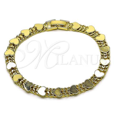 Oro Laminado Fancy Bracelet, Gold Filled Style Heart and Bismark Design, Polished, Golden Finish, 03.213.0430.08 (Thickness, 8 Inches Length)