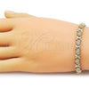 Oro Laminado Tennis Bracelet, Gold Filled Style Hugs and Kisses Design, Matte Finish, Golden Finish, 03.213.0431.07 (Thickness, 8 Inches Length)