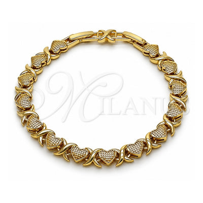 Oro Laminado Tennis Bracelet, Gold Filled Style Hugs and Kisses Design, Matte Finish, Golden Finish, 03.213.0431.07 (Thickness, 8 Inches Length)