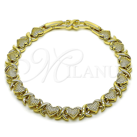 Oro Laminado Tennis Bracelet, Gold Filled Style Hugs and Kisses Design, Matte Finish, Golden Finish, 03.213.0431.07 (Thickness, 8 Inches Length)