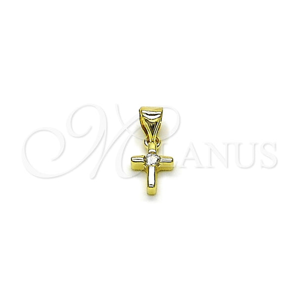 Oro Laminado Religious Pendant, Gold Filled Style Cross Design, with White Cubic Zirconia, Polished, Golden Finish, 05.213.0193