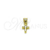 Oro Laminado Religious Pendant, Gold Filled Style Cross Design, with White Cubic Zirconia, Polished, Golden Finish, 05.213.0193