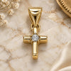 Oro Laminado Religious Pendant, Gold Filled Style Cross Design, with White Cubic Zirconia, Polished, Golden Finish, 05.213.0193