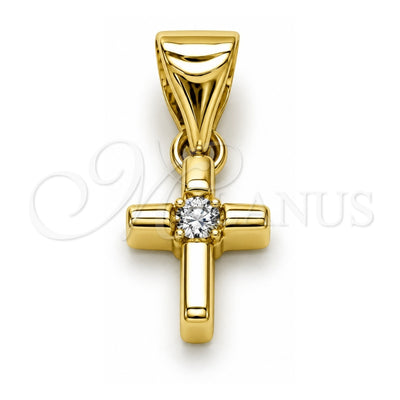 Oro Laminado Religious Pendant, Gold Filled Style Cross Design, with White Cubic Zirconia, Polished, Golden Finish, 05.213.0193