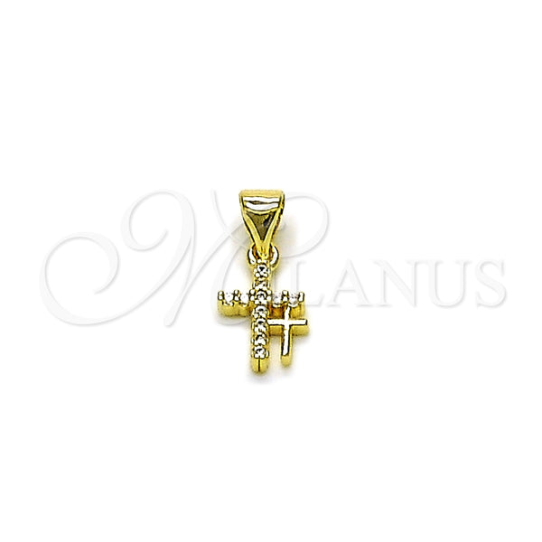 Oro Laminado Religious Pendant, Gold Filled Style Cross Design, with White Cubic Zirconia, Polished, Golden Finish, 05.213.0194