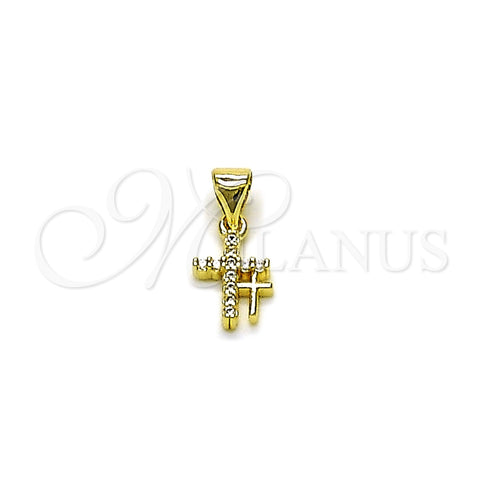 Oro Laminado Religious Pendant, Gold Filled Style Cross Design, with White Cubic Zirconia, Polished, Golden Finish, 05.213.0194
