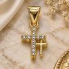 Oro Laminado Religious Pendant, Gold Filled Style Cross Design, with White Cubic Zirconia, Polished, Golden Finish, 05.213.0194
