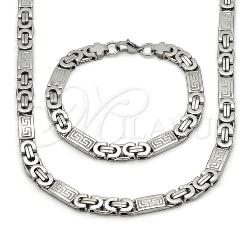 Stainless Steel Necklace and Bracelet, Greek Key Design, Polished, Golden Finish, 06.116.0079.22