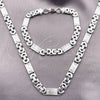 Stainless Steel Necklace and Bracelet, Greek Key Design, Polished, Steel Finish, 06.116.0009.2.22