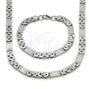 Stainless Steel Necklace and Bracelet, Greek Key Design, Polished, Steel Finish, 06.116.0079.22