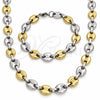 Stainless Steel Necklace and Bracelet, Puff Mariner Design, Polished, Golden Finish, 06.116.0036.22