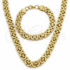 Stainless Steel Necklace and Bracelet, Polished, Golden Finish, 06.116.0072