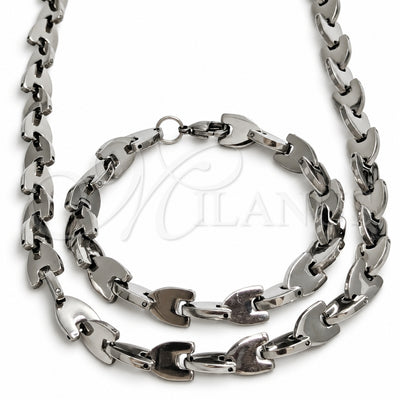 Stainless Steel Necklace and Bracelet, Polished, Steel Finish, 06.116.0012.22
