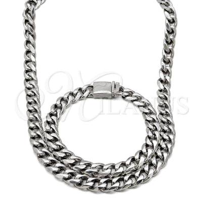 Stainless Steel Necklace and Bracelet, Miami Cuban Design, Polished, Steel Finish, 06.63.0313.30 for wholesale, main product view