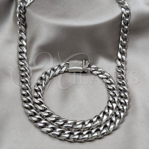 Stainless Steel Necklace and Bracelet, Miami Cuban Design, Polished, Steel Finish, 06.63.0313.30