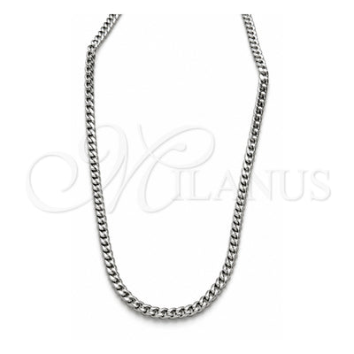 Stainless Steel Necklace and Bracelet, Miami Cuban Design, Polished, Steel Finish, 06.116.0088.22