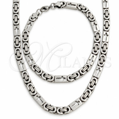 Stainless Steel Necklace and Bracelet, Cross Design, Polished, Steel Finish, 06.116.0029.22