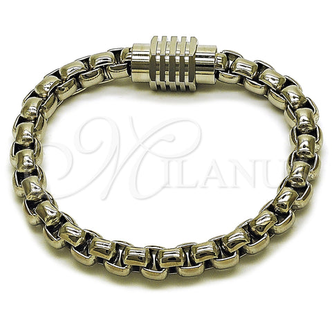 Stainless Steel Basic Bracelet, Box Design, Polished, Steel Finish, 03.435.0009.08 (Thickness, 8 Inches Length)