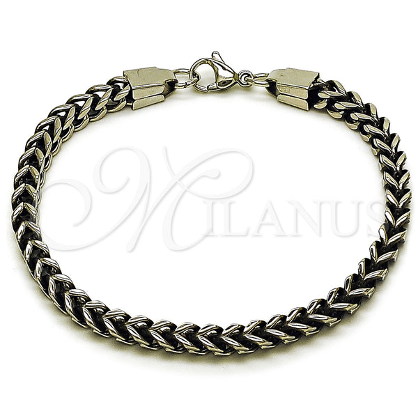 Stainless Steel Basic Bracelet, Square Franco Design, Polished, Steel Finish, 03.435.0012.09 (05 MM Thickness, 9 Inches Length)