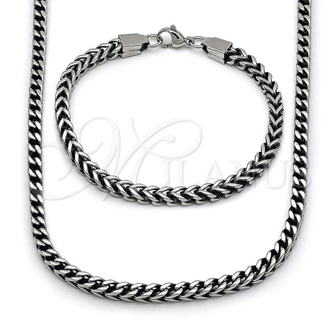 Stainless Steel Necklace and Bracelet, Square Franco Design, Polished, Steel Finish, 06.435.0008.24