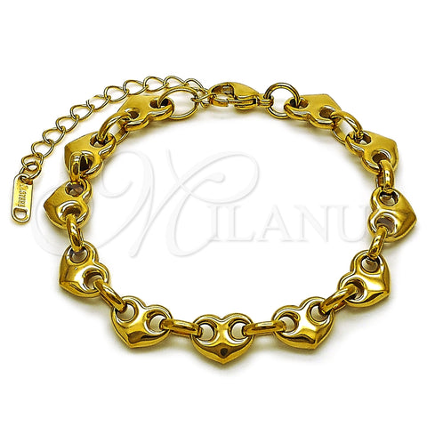 Stainless Steel Fancy Bracelet, Heart Design, Polished, Golden Finish, 03.435.0013.07