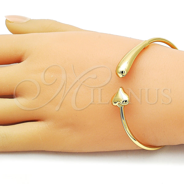 Oro Laminado Individual Bangle, Gold Filled Style Heart and Teardrop Design, Polished, Golden Finish, 07.282.0078 (Thickness, One size fits all)