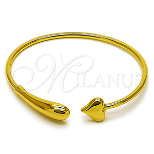 Oro Laminado Individual Bangle, Gold Filled Style Heart and Teardrop Design, Polished, Golden Finish, 07.282.0078 (Thickness, One size fits all)