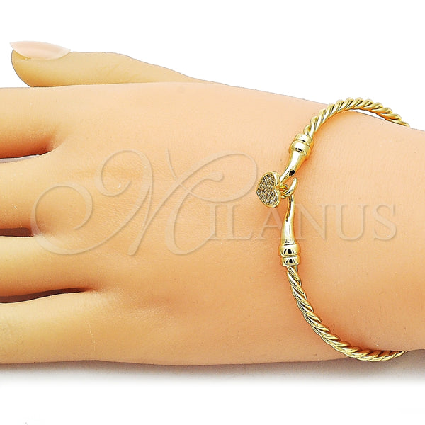 Oro Laminado Individual Bangle, Gold Filled Style Heart Design, with White Micro Pave, Polished, Golden Finish, 07.282.0079.04 (Thickness, Size 4 (2.25 Diameter))