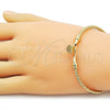 Oro Laminado Individual Bangle, Gold Filled Style Heart Design, with White Micro Pave, Polished, Golden Finish, 07.282.0079.04 (Thickness, Size 4 (2.25 Diameter))