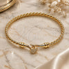 Oro Laminado Individual Bangle, Gold Filled Style Heart Design, with White Micro Pave, Polished, Golden Finish, 07.282.0079.04 (Thickness, Size 4 (2.25 Diameter))