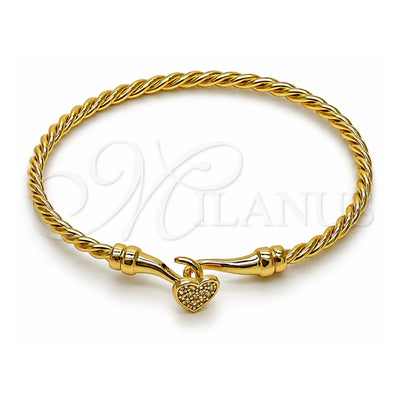 Oro Laminado Individual Bangle, Gold Filled Style Heart Design, with White Micro Pave, Polished, Golden Finish, 07.282.0079.04 (Thickness, Size 4 (2.25 Diameter))