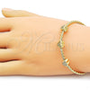 Oro Laminado Individual Bangle, Gold Filled Style Heart and Twist Design, with White Micro Pave, Polished, Golden Finish, 07.282.0080 (Thickness, One size fits all)