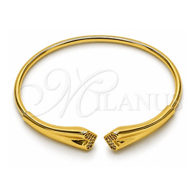 Oro Laminado Individual Bangle, Gold Filled Style Heart Design, with White Micro Pave, Polished, Golden Finish, 07.282.0081 (Thickness, One size fits all)