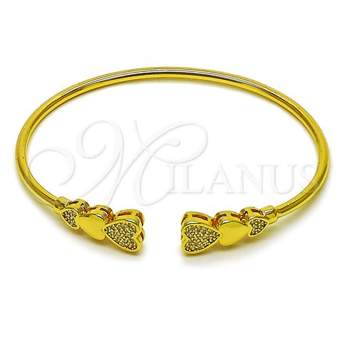 Oro Laminado Individual Bangle, Gold Filled Style Heart Design, with White Micro Pave, Polished, Golden Finish, 07.282.0082 (Thickness, One size fits all)