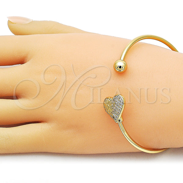 Gold Filled Jewelry — Individual Bangle Heart and Ball Design with White — alternate product view — SKU 163473 | Oro Laminado joyería — Individual Bangle corazón and Ball diseño with blanco — SKU 163473