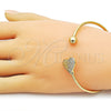 Oro Laminado Individual Bangle, Gold Filled Style Heart and Ball Design, with White Cubic Zirconia, Polished, Golden Finish, 07.282.0083 (Thickness, One size fits all)