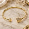 Oro Laminado Individual Bangle, Gold Filled Style Heart and Ball Design, with White Cubic Zirconia, Polished, Golden Finish, 07.282.0083 (Thickness, One size fits all)