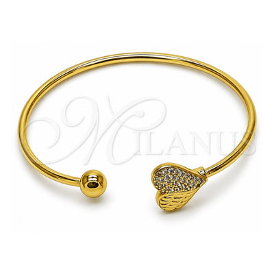 Oro Laminado Individual Bangle, Gold Filled Style Heart and Ball Design, with White Cubic Zirconia, Polished, Golden Finish, 07.282.0083 (Thickness, One size fits all)