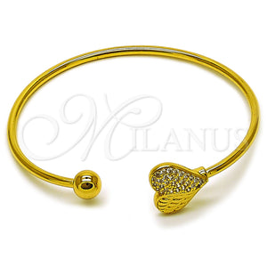 Gold Filled Jewelry — Individual Bangle Heart and Ball Design with White — main product view — SKU 163473 | Oro Laminado joyería — Individual Bangle corazón and Ball diseño with blanco — SKU 163473