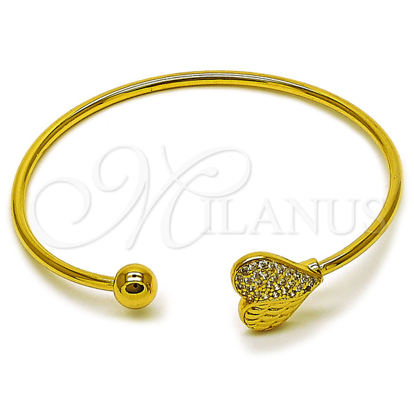 Gold Filled Jewelry — Individual Bangle Heart and Ball Design with White — main product view — SKU 163473 | Oro Laminado joyería — Individual Bangle corazón and Ball diseño with blanco — SKU 163473