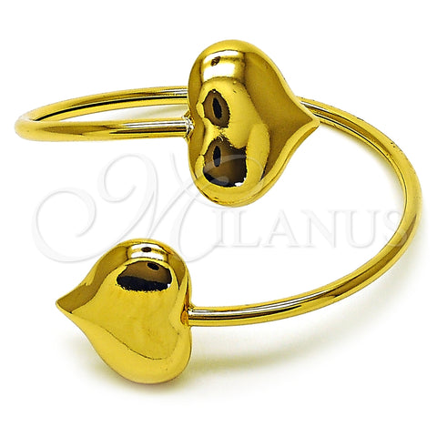 Oro Laminado Individual Bangle, Gold Filled Style Heart and Hollow Design, Polished, Golden Finish, 07.282.0084