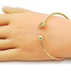 Oro Laminado Individual Bangle, Gold Filled Style Heart and Ball Design, with White Micro Pave, Polished, Golden Finish, 07.282.0085