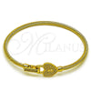 Oro Laminado Individual Bangle, Gold Filled Style Heart and Lock Design, with White Micro Pave, Polished, Golden Finish, 07.282.0086.05