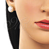 Oro Laminado Stud Earring, Gold Filled Style Ball Design, with Ivory Mother of Pearl, Polished, Golden Finish, 02.282.0116