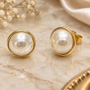Oro Laminado Stud Earring, Gold Filled Style Ball Design, with Ivory Mother of Pearl, Polished, Golden Finish, 02.282.0116